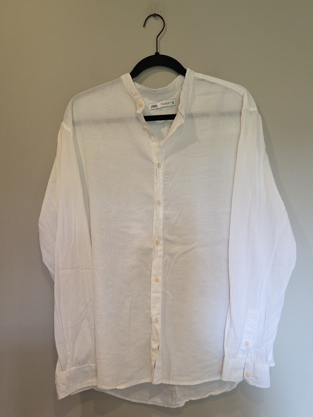 Zara White Linen Blend Button-Up Shirt